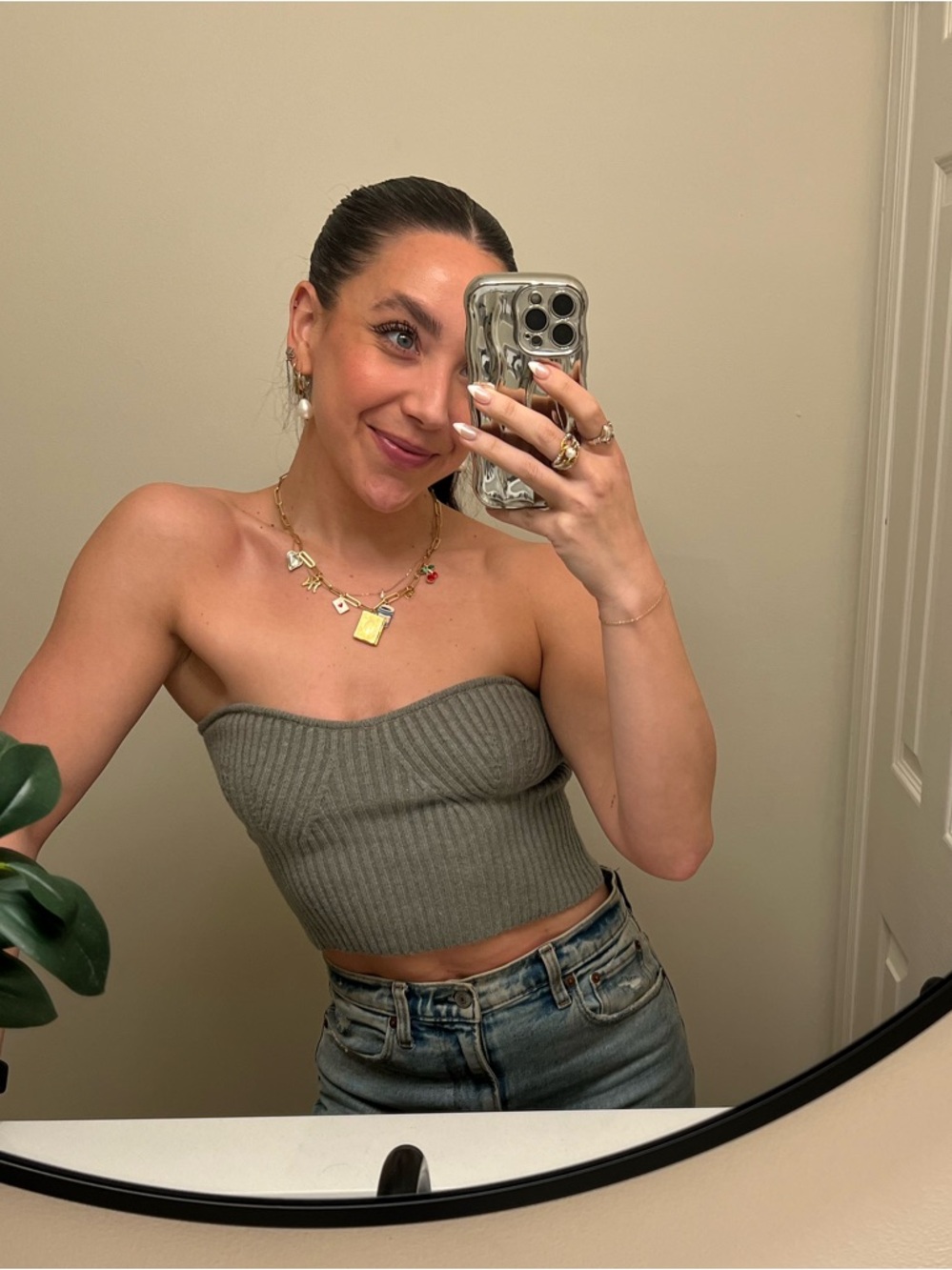 Zara Ribbed Off-Shoulder Knit Crop Top - olive green